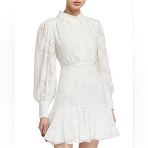 Bardot Maisy Floral Ruffled Long Sleeve Feminine White Mini Dress Size Large